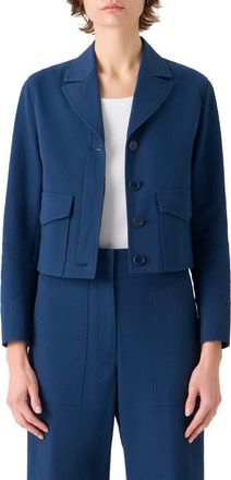 Akris Straight Fit Cotton Stretch Seersucker Jacket in Dark Blue at Nordstrom, Size 16