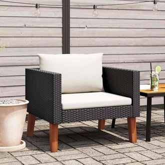 vidaXL Sof&aacute; Individual De Jard&iacute;n Con Cojines Rat&aacute;n Sint&eacute;tico Negro Vidaxl
