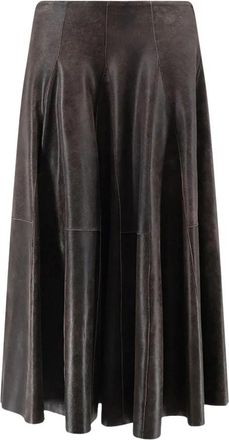 Alysi Leren Rok - Dames - Leren & Su&egrave;de rokken - Bruin - M - Leer - Rokken
