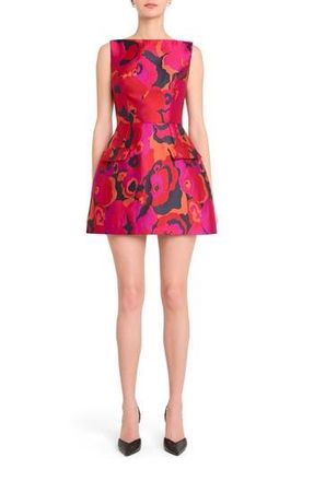 Amanda Uprichard Banco Sculptural Floral Jacquard Minidress in Pink Multi at Nordstrom Rack, Size Large