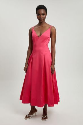 Karen Millen Womens Cotton Sateen V Neck Maxi Dress - Coral - Size 10 UK