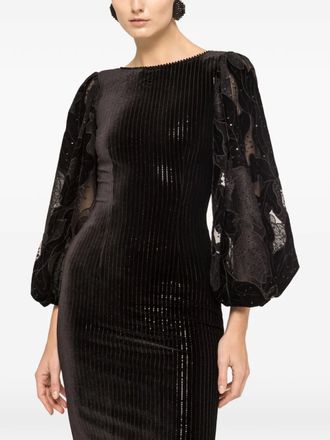 Nissa sequin-detailed velvet midi dress - Black