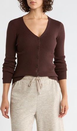 Max Studio V-Neck Cardigan V-Neck Cardigan in Dark Brown at Nordstrom Rack, Size X-Large
