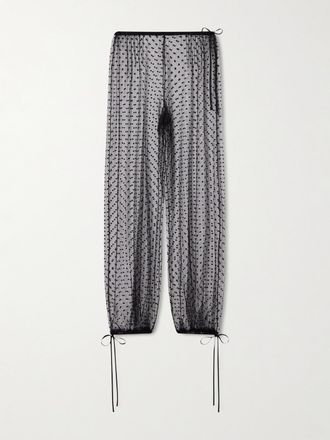 Kiki De Montparnasse Pantaloni A Gamba Affusolata In Tulle Floccato Con Fiocchi - Nero