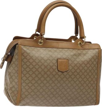 Celine Macadam Handbag Macadam With Leather Beige Canvas Bag (Pre-Owned)