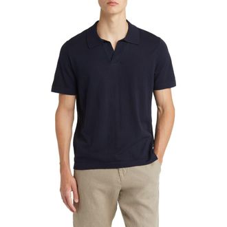 Nn.07 Ryan 6311 Cotton & Linen Johnny Collar Polo in Navy Blue at Nordstrom Rack, Size Xx-Large