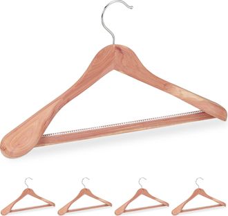 Relaxdays Perchas Traje Madera De Cedro, 5 Uds., Contra Polillas, Antideslizantes, Hombros Anchos, Barra, 45 Cm, Marr&oacute;n - Relaxdays