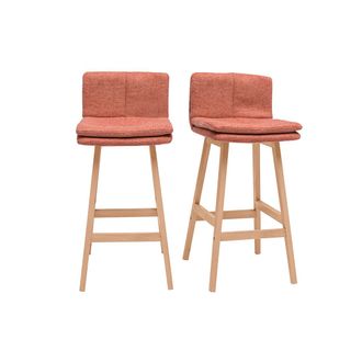 Miliboo Taburete De Bar De Tela De Terciopelo Texturizado Terracota Y Madera (paquete De 2) Joan