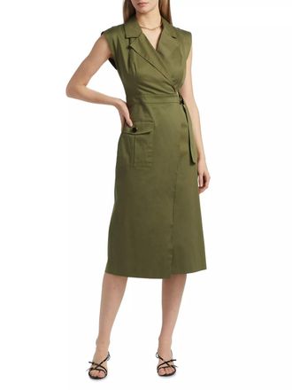 Toccin Silvia Safari Wrap Midi Dress In Olive