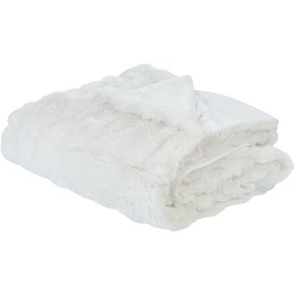 Beliani Manta Ropa De Cama Moderna De Poli&eacute;ster Imitaci&oacute;n De Piel De Conejo Peluda Dormitorio Blanca 200 X 220 Cm Salka