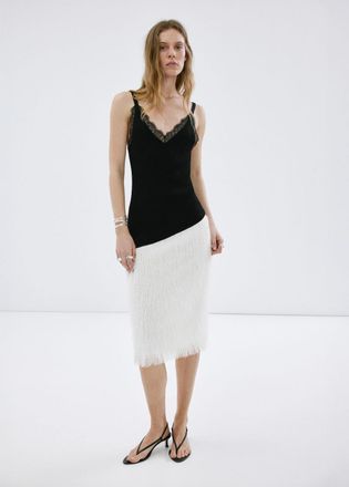 Mango Top in maglia con pizzo asimmetrico nero - Donna - XS - MANGO