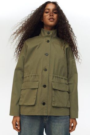 H&M Twill Jacket in Khaki Green at Nordstrom, Size Xx-Large