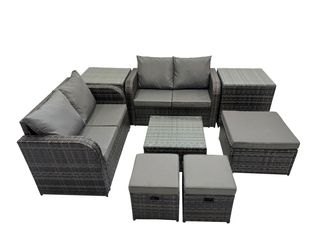 Fimous Love Sofa Square Coffee Table Set with 2 Side Tables 3 Stools in Dark Grey