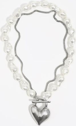 Bimba & Lola Padlock Heart And Pearl Necklace in Dark Silver at Nordstrom