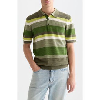 Scotch & Soda Stripe Textured Polo in Garden Green Stripe at Nordstrom, Size Xx-Large