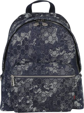Gucci Blue Denim Jacquard Denim Gg Monogram Backpack (Authentic Pre-Loved)
