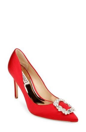 Badgley Mischka Badgley Mischka Collection Cher Crystal Embellished Pump in Red Satin at Nordstrom Rack, Size 9.5