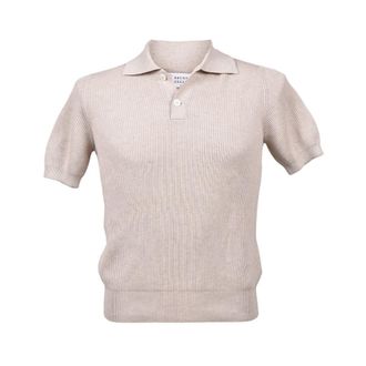 Brunello Cucinelli Beige Ribbed Short Sleeve Sweater, Brand Size 46 (US Size 36)
