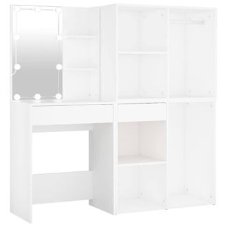 Berkfield Home LED Dressing Table with 2 Cabinets White Engineered Wood