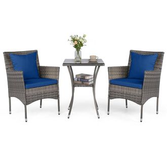Costway Costway 3PCS Garden Wicker Bistro Set Conversation Furniture Set w/ Cushions