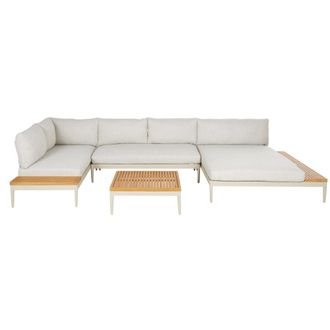 Maisons du monde Conjunto de exterior de 6 plazas de aluminio, madera de teca y cojines beige