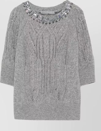 Ermanno Scervino cashmere cable-knit crystal-embellished short-sleeve sweater