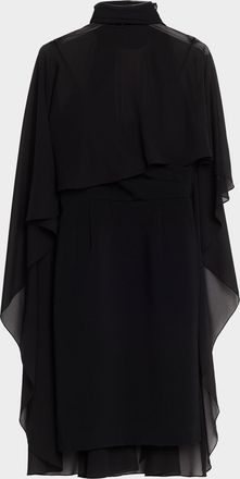 Teri Jon Chiffon Tie-Neck Cape Slip Dress