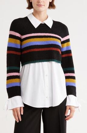 Cinq &agrave; Sept Nelida Stripe Sweater in Black Multi at Nordstrom Rack, Size Xx-Small