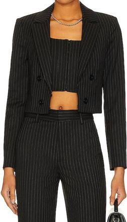 Alice & Olivia Mya Notch Collar Blazer In Black Pinstripe