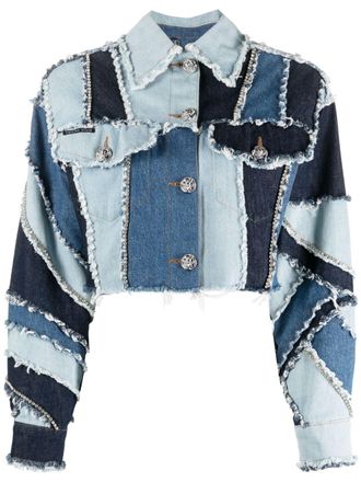Philipp Plein Giacca denim patchwork crop - Blu