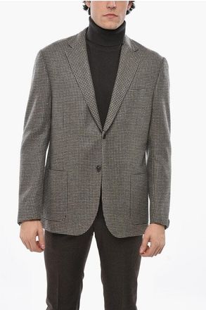 Corneliani Houndstooth Motif Virgin Wool and Cashmere 2 Buttons Blazer size 56
