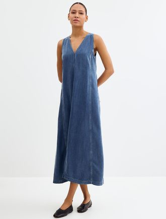 Sams&oslash;e & Sams&oslash;e Flowy denim V-neck dress