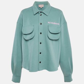 Natasha Zinko Blue Cotton Blend Knit Button Front Jacket