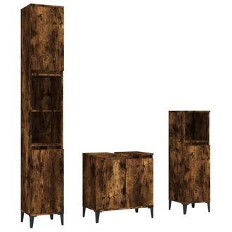 Berkfield Home 3 Piece Bathroom Furniture Set Smoked Oak Engineered Wood in Brown