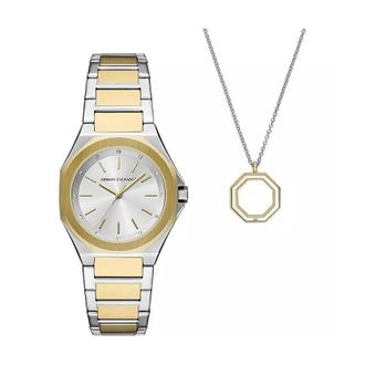 A|X Armani Exchange Quartz Two-Tone Stainless Steel Watch and Necklace Set