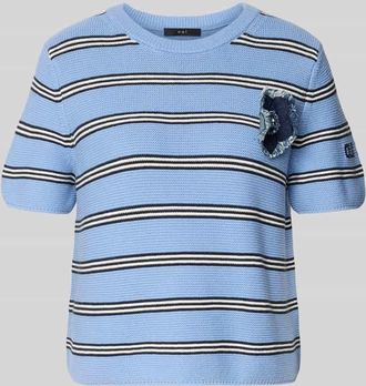 Oui Strickshirt mit floraler Applikation in Dunkelblau Melange, Gr&ouml;&szlig;e 36