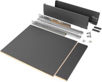 Emuca Kit De Caj&oacute;n Para Cocina O Ba&ntilde;o Vertex De Altura 93mm Con Regulaci&oacute;n 3d, Tableros Incluidos, M&oacute;dulo 450mm, Gris Antracita - Emuca