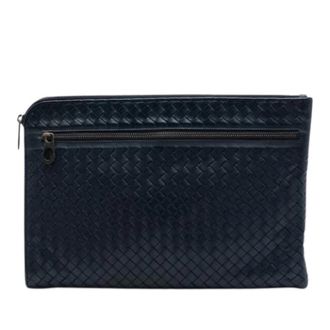 Bottega Veneta Pre-owned Woven Nappa Clutch - Dames - Pre-owned - Blauw - Maat: ONE Size Leer