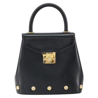 Ferragamo Vintage Handbag Leather Black Leather Handbag (Pre-Owned)