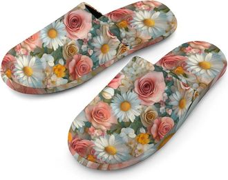 Generic Colorful Roses Daisy Flower Mens Flannel Slipper Soft Comfy House Shoes Non Slip Winter Warm Indoor Outdoor Slippers