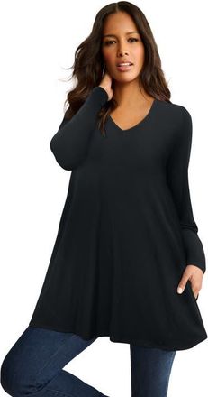 Roaman's Ultra Drape V Neck Swing Tunic in Black at Nordstrom, Size 20