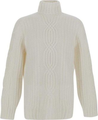 Brunello Cucinelli Cream Cable-Knit Turtleneck Sweater, Brand Size 54 (US Size 44)