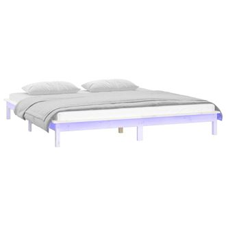 vidaXL Vidaxl - Estructura Cama Led Sin Colch&oacute;n Madera Maciza Blanco 160x200 Cm