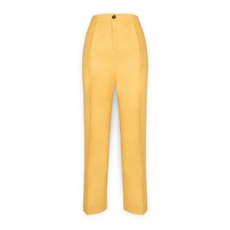 Elena Miro Linnen Broek - Dames - Straight fit broeken - Geel - 6XL - Linnen - Broeken
