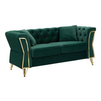 Dmora Dmora - Sof&aacute; Fijo 2 Plazas Casio, Sof&aacute; Recto, Sof&aacute; Para Sal&oacute;n, Sill&oacute;n Doble, 162x83 H76 Cm, Verde Y Oro