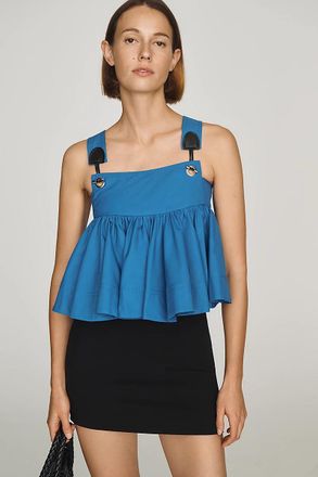 Maeve Strap Detail Peplum Swing Top
