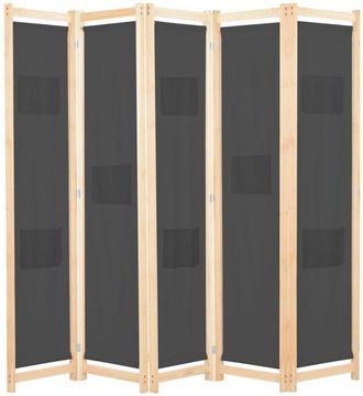 vidaXL Biombo Divisor 5 Paneles De Tela Gris 200x170x4 Cm Vidaxl