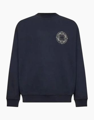 Stone Island Mens Stone Island Cotton Fleece Compass Logo Print Navy Sweatshirt - Size: 42