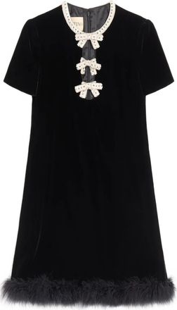 Valentino Garavani embroidered-bows feather mini dress - women - Viscose/Silk/Acetate/Silk - 42 - Black
