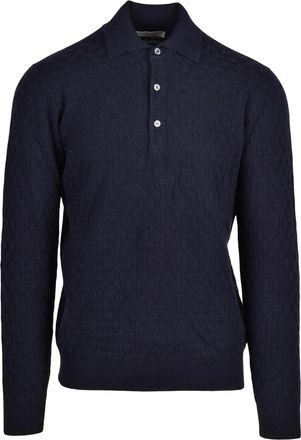 FILIPPO DE LAURENTIIS Midnight Blue Merino Wool-Blend Knit Polo Shirt